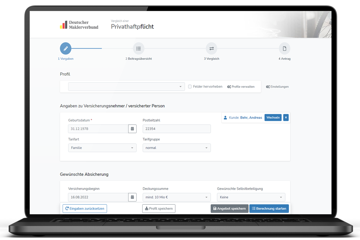 Vergleichsrechner Ansicht vom Vergleichsrechner in Professional works